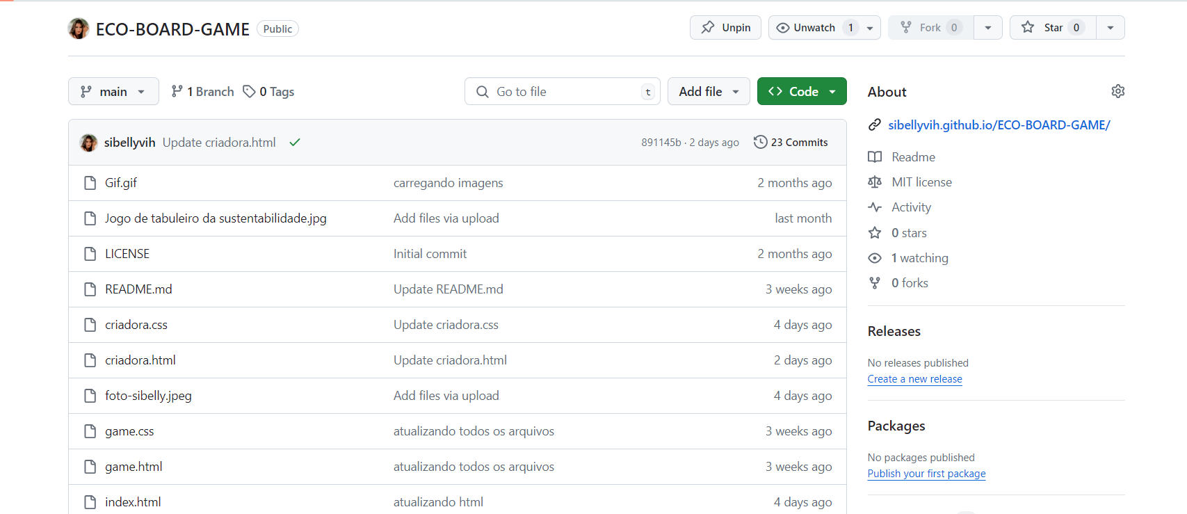 Foto da postagem do site no GitHub